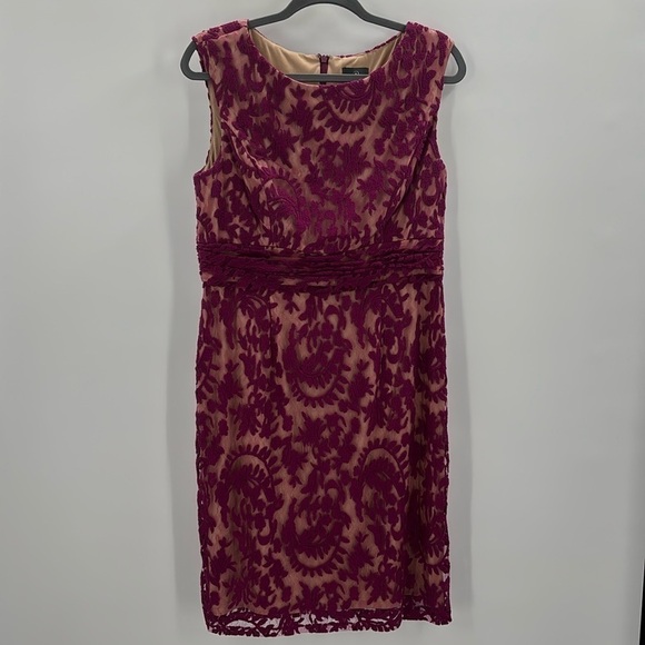Adrianna Papell Burgundy Lace Dress Sleeveless Cocktail Party Sheath size 14 - Picture 1 of 6